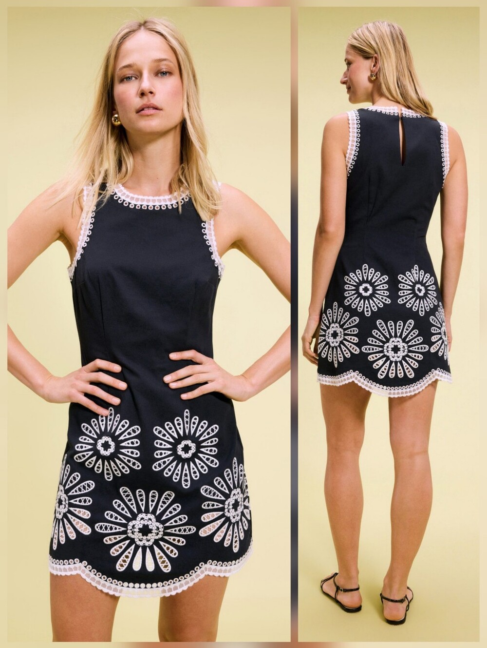 Maje Mini Crochet Casual Dress Crew Neck Sleeveless Size S